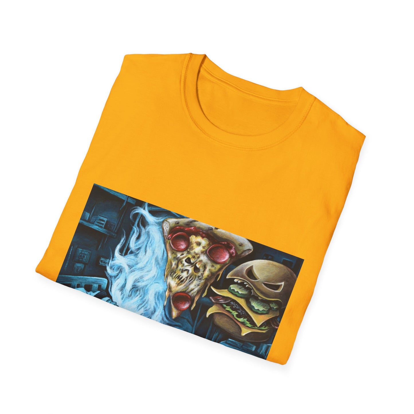 Pizza & Burger Nightmare Unisex Softstyle T-Shirt - Fun Graphic Tee for Food Lovers