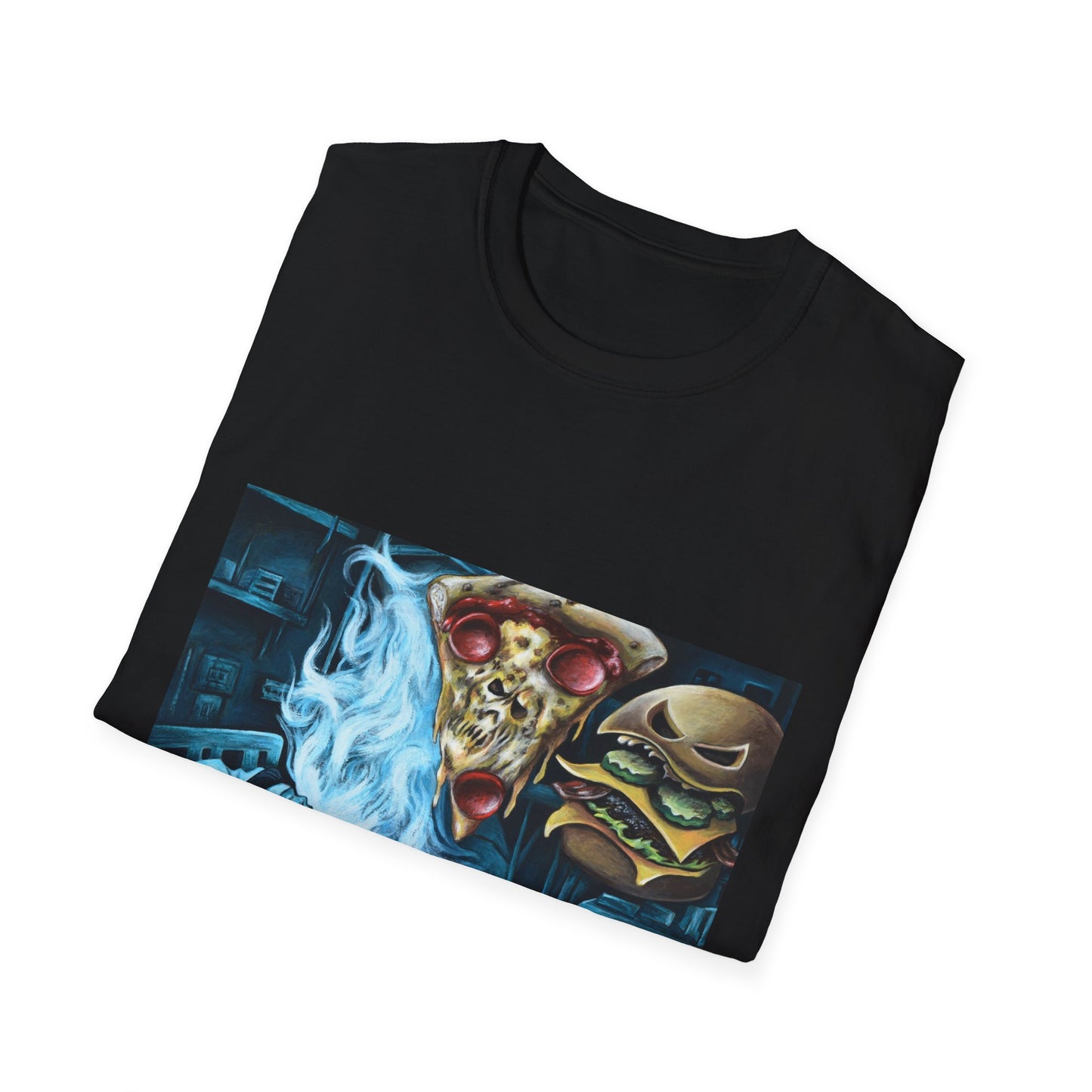 Pizza & Burger Nightmare Unisex Softstyle T-Shirt - Fun Graphic Tee for Food Lovers