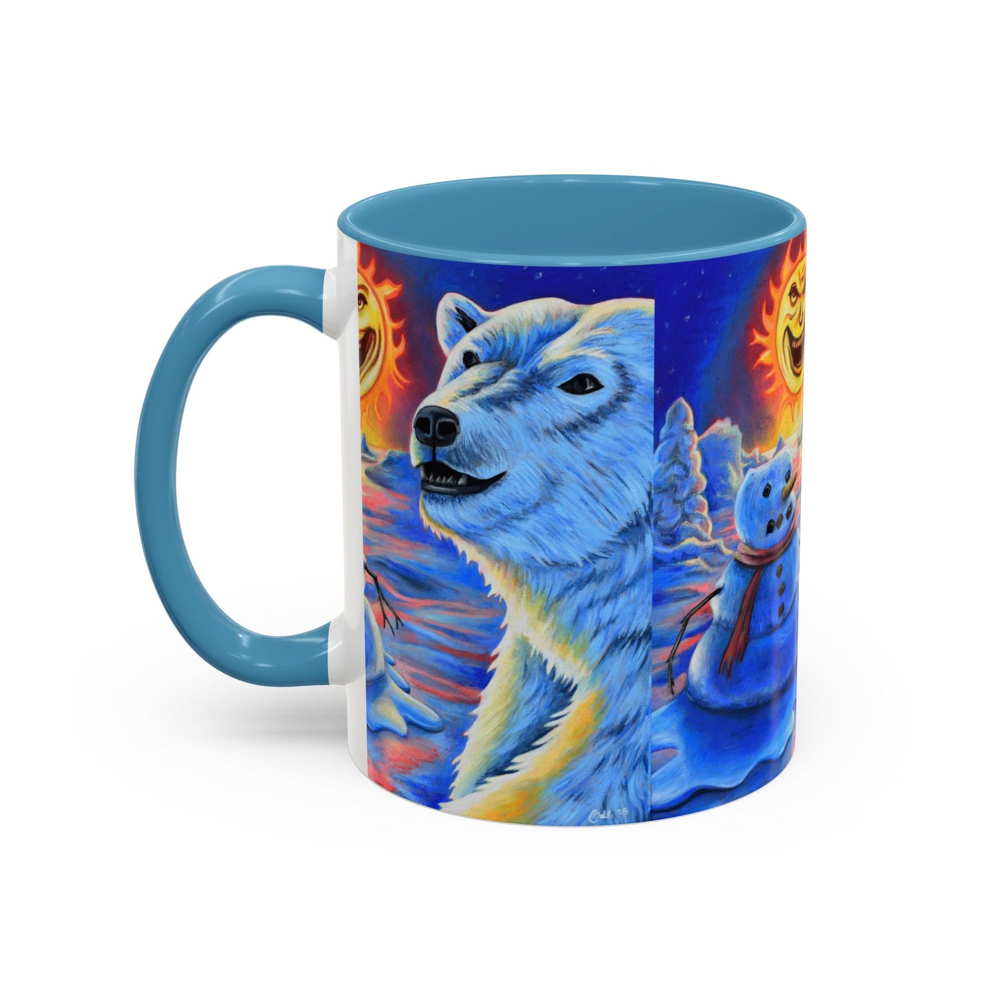 Vibrant Polar Art Coffee Mug | Fun Winter Beverage Cup, Holiday Gift, Unique Decor, Colorful Drinkware, Snowman Design