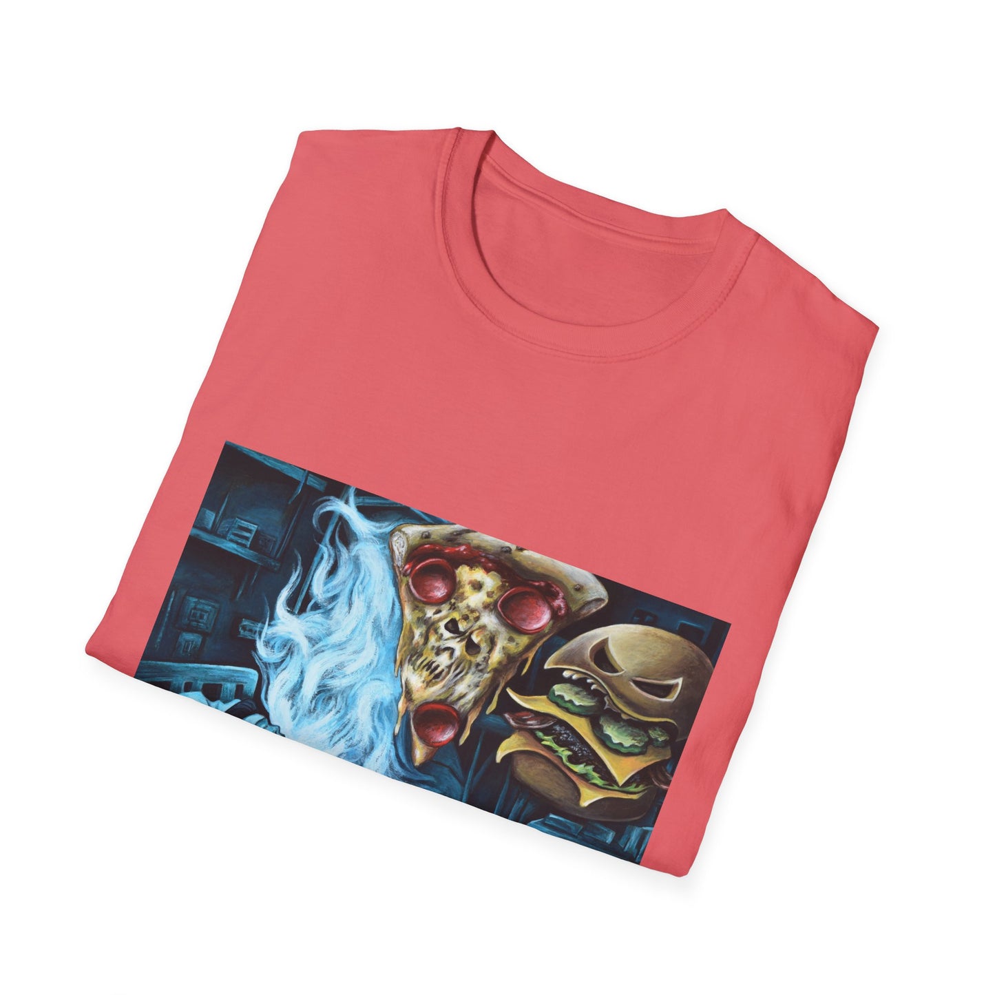 Pizza & Burger Nightmare Unisex Softstyle T-Shirt - Fun Graphic Tee for Food Lovers