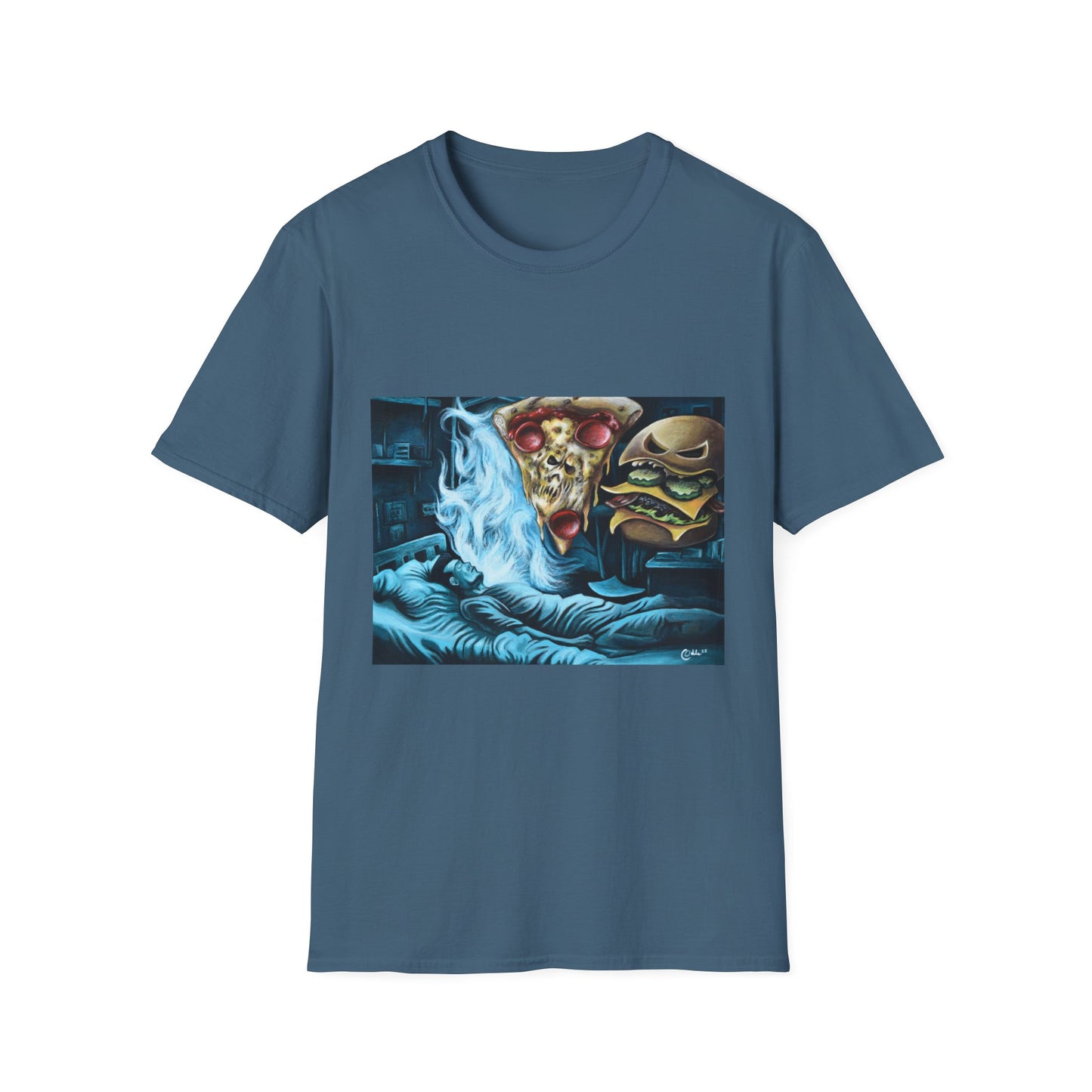 Pizza & Burger Nightmare Unisex Softstyle T-Shirt - Fun Graphic Tee for Food Lovers