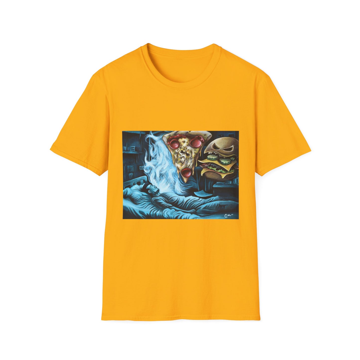Pizza & Burger Nightmare Unisex Softstyle T-Shirt - Fun Graphic Tee for Food Lovers