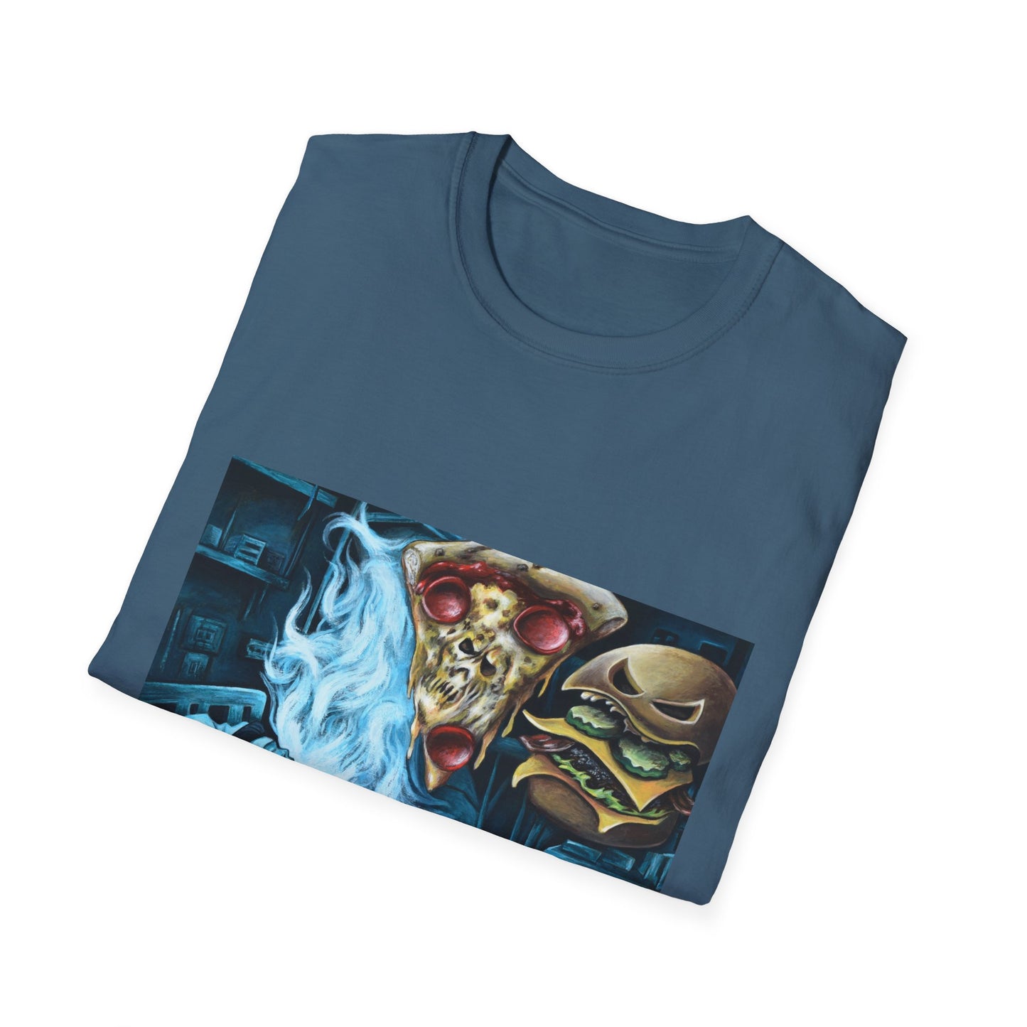 Pizza & Burger Nightmare Unisex Softstyle T-Shirt - Fun Graphic Tee for Food Lovers