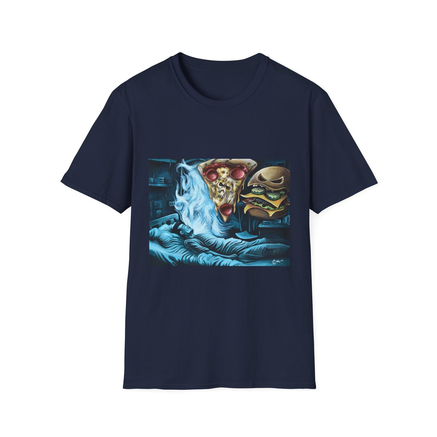 Pizza & Burger Nightmare Unisex Softstyle T-Shirt - Fun Graphic Tee for Food Lovers