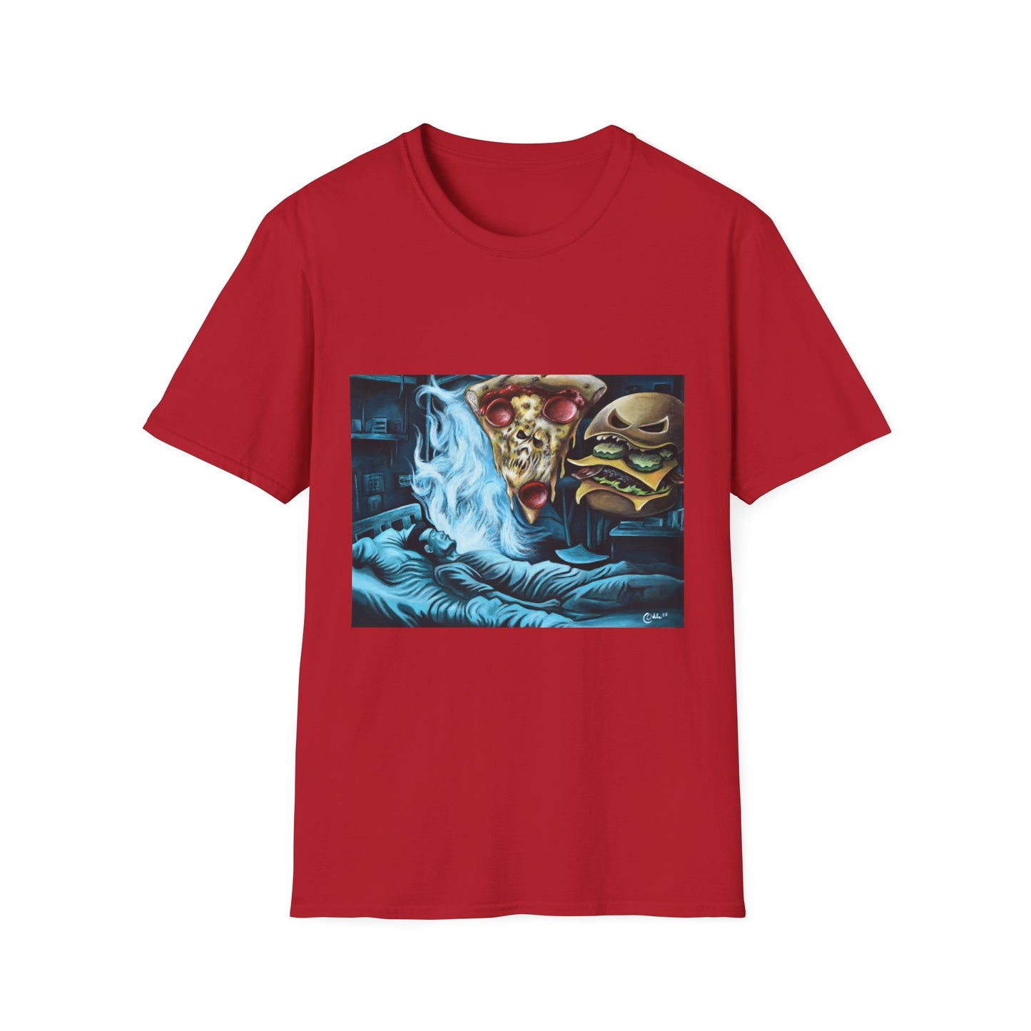 Pizza & Burger Nightmare Unisex Softstyle T-Shirt - Fun Graphic Tee for Food Lovers