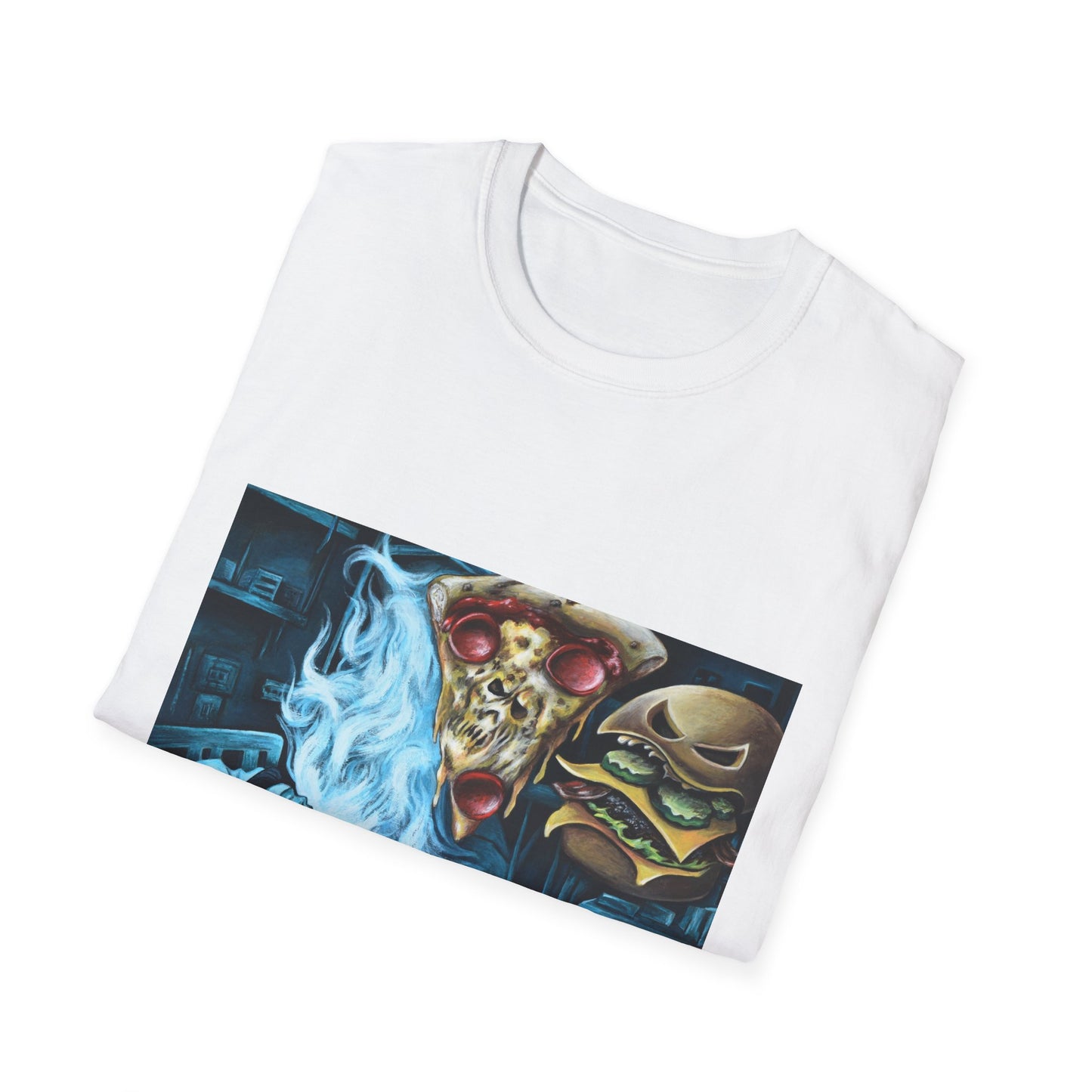Pizza & Burger Nightmare Unisex Softstyle T-Shirt - Fun Graphic Tee for Food Lovers