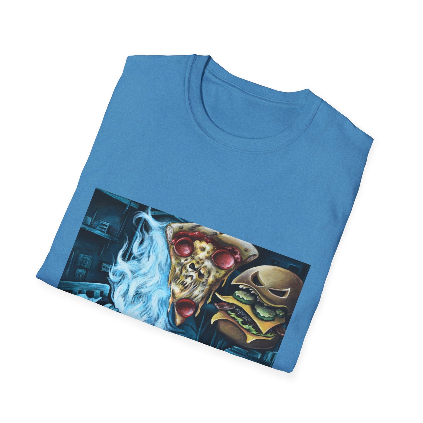Pizza & Burger Nightmare Unisex Softstyle T-Shirt - Fun Graphic Tee for Food Lovers
