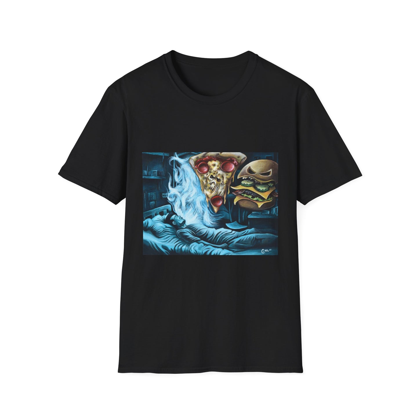 Pizza & Burger Nightmare Unisex Softstyle T-Shirt - Fun Graphic Tee for Food Lovers
