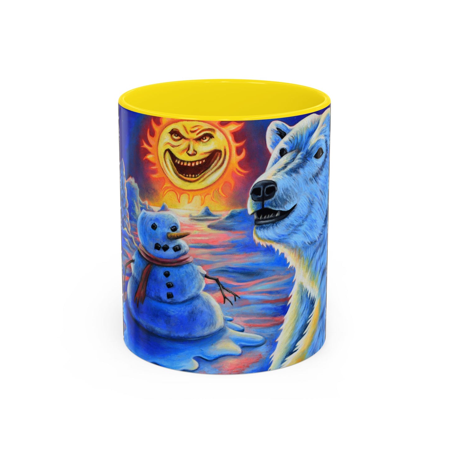 Vibrant Polar Art Coffee Mug | Fun Winter Beverage Cup, Holiday Gift, Unique Decor, Colorful Drinkware, Snowman Design
