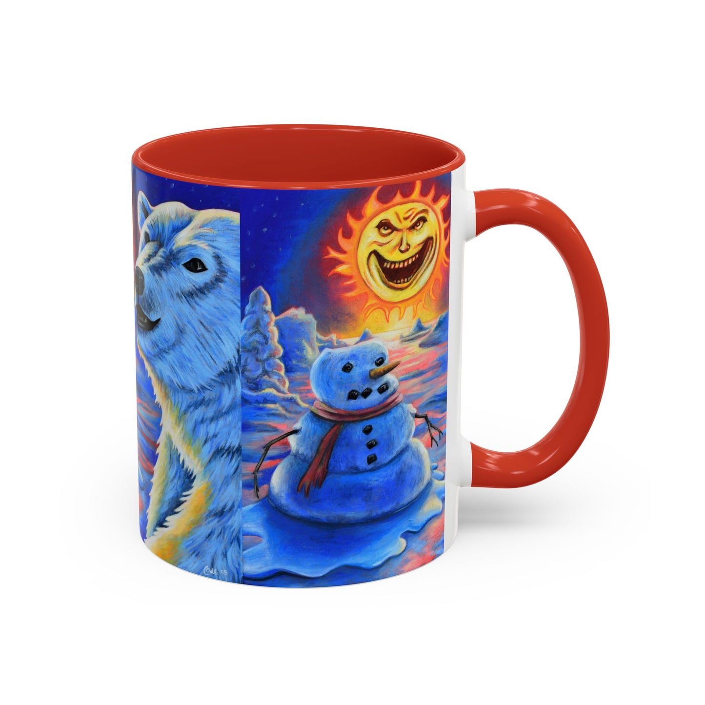 Vibrant Polar Art Coffee Mug | Fun Winter Beverage Cup, Holiday Gift, Unique Decor, Colorful Drinkware, Snowman Design