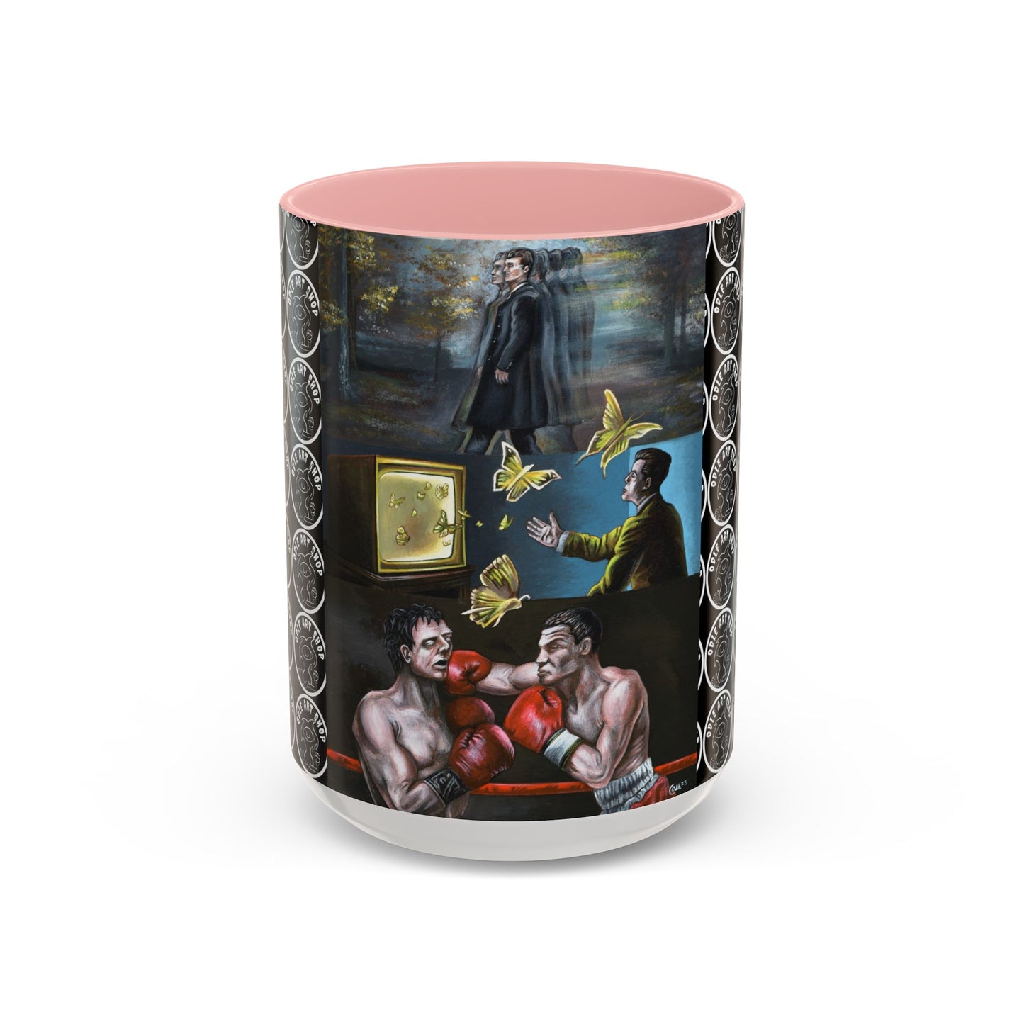 Literary Classics Collage Accent Coffee Mug — Boxing, Butterflies & Dark Forest Art (11/15oz)