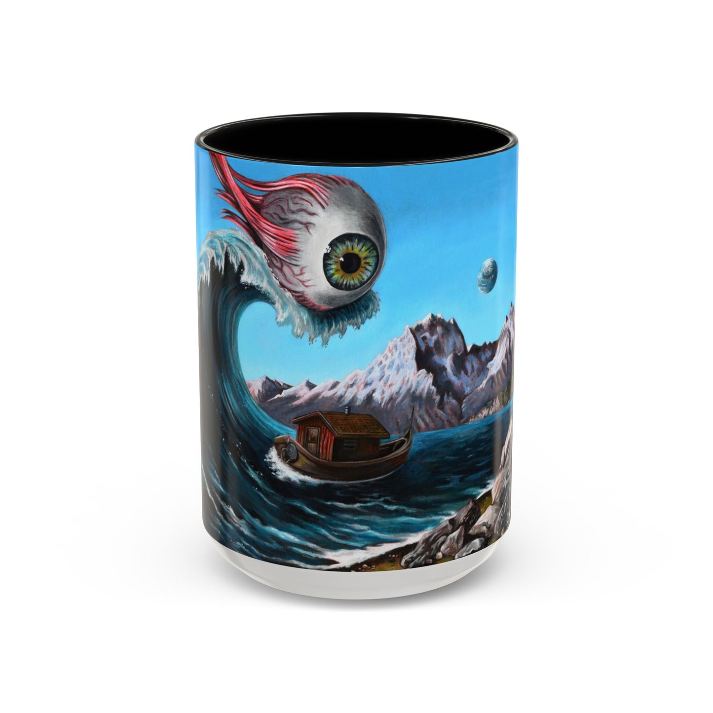 Surreal Sea Monster Accent Coffee Mug — Eyeball Wave Art (11/15oz)