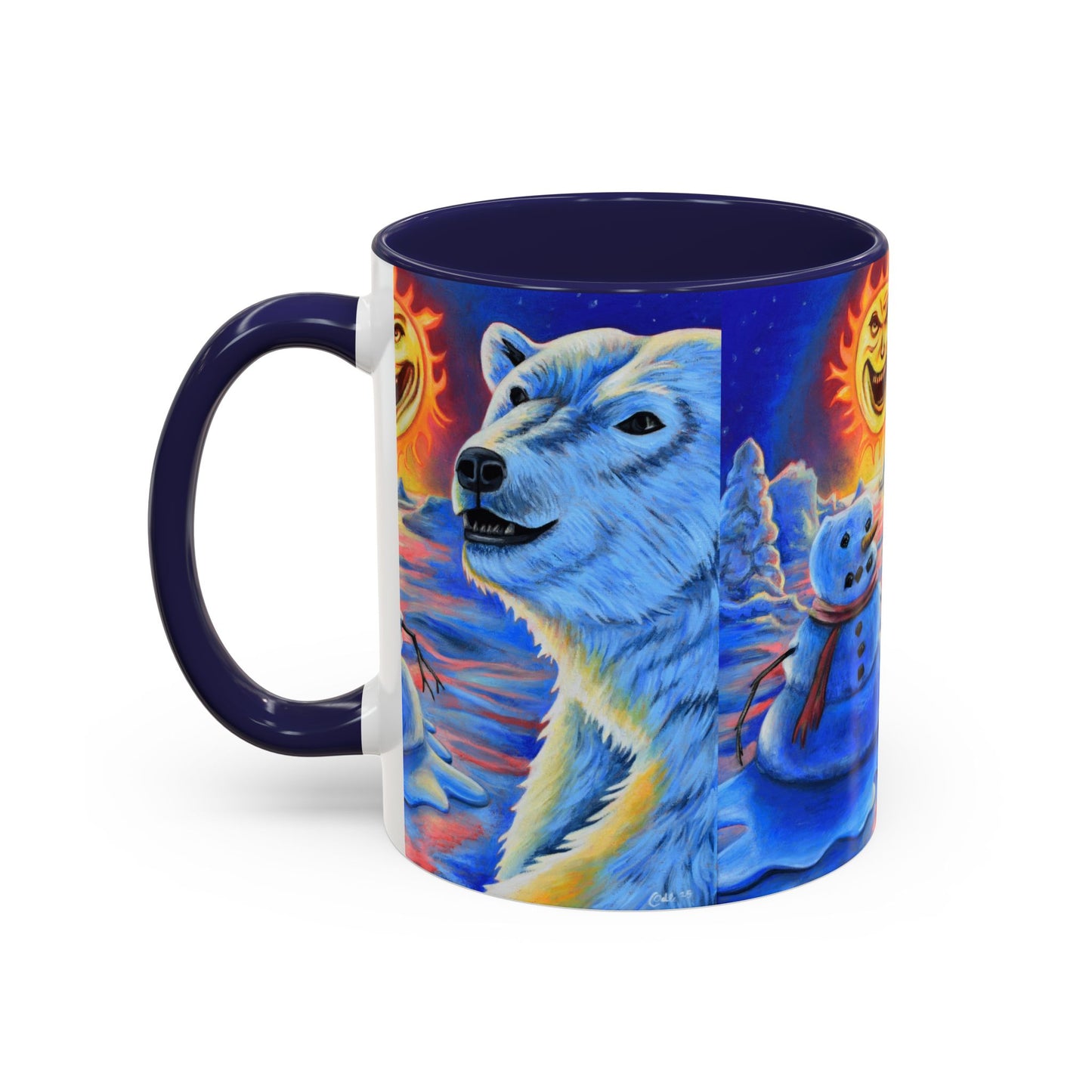 Vibrant Polar Art Coffee Mug | Fun Winter Beverage Cup, Holiday Gift, Unique Decor, Colorful Drinkware, Snowman Design
