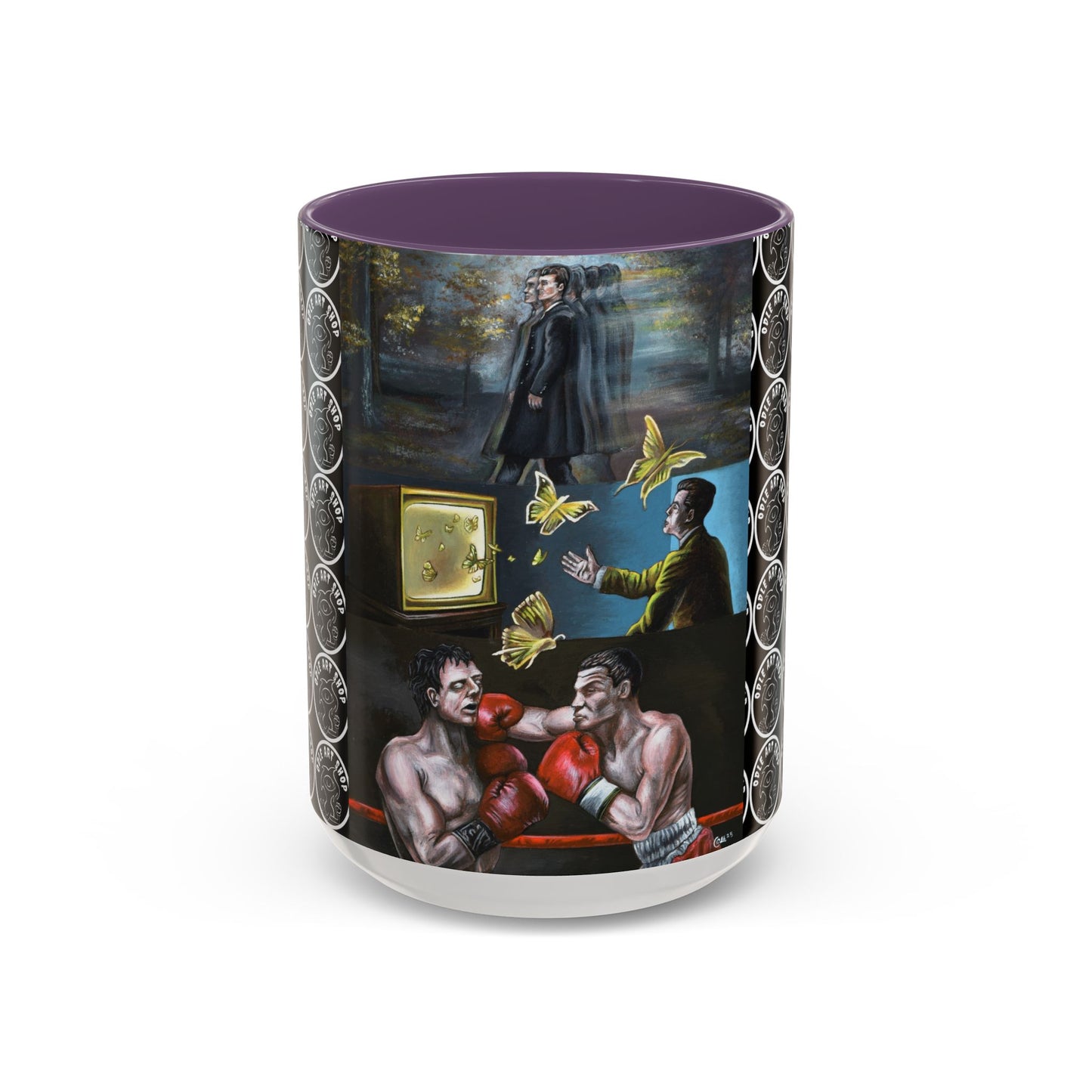 Literary Classics Collage Accent Coffee Mug — Boxing, Butterflies & Dark Forest Art (11/15oz)
