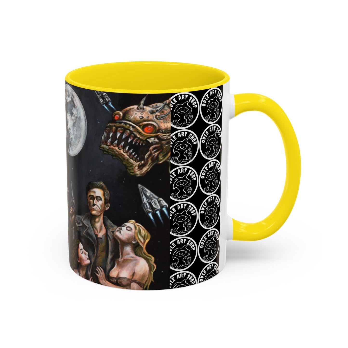 Space Adventure Coffee Mug - Retro Sci‑Fi Crew & Alien Monsters