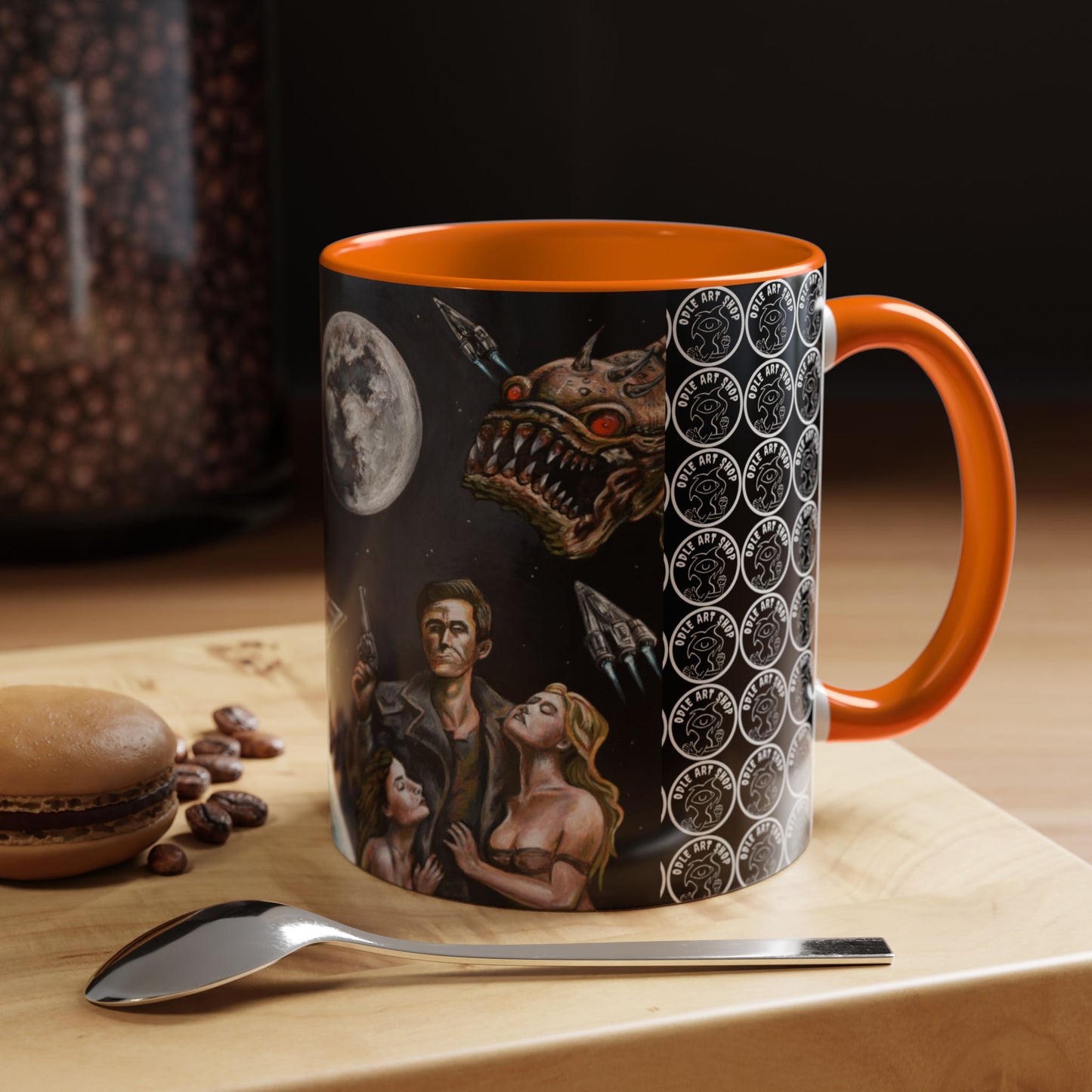 Space Adventure Coffee Mug - Retro Sci‑Fi Crew & Alien Monsters