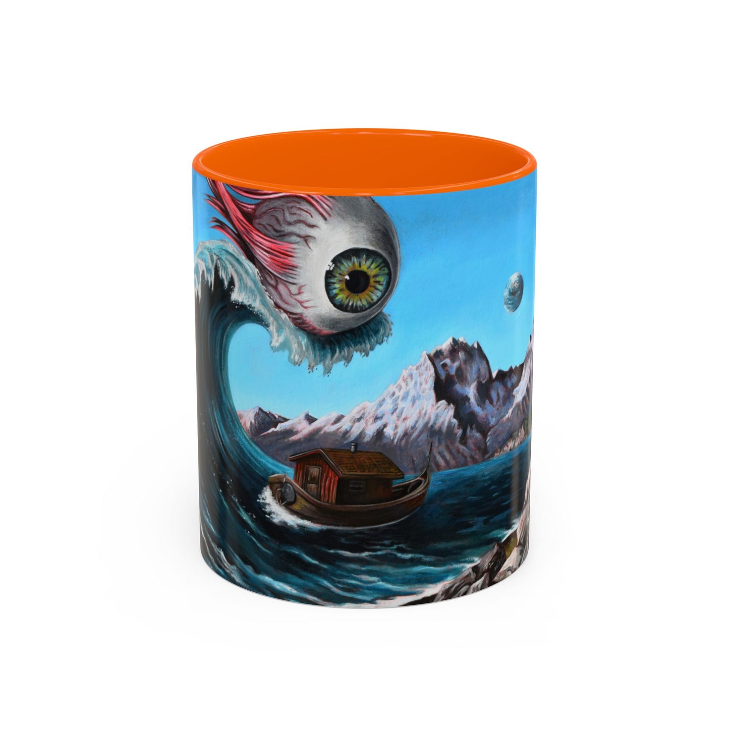 Surreal Sea Monster Accent Coffee Mug — Eyeball Wave Art (11/15oz)