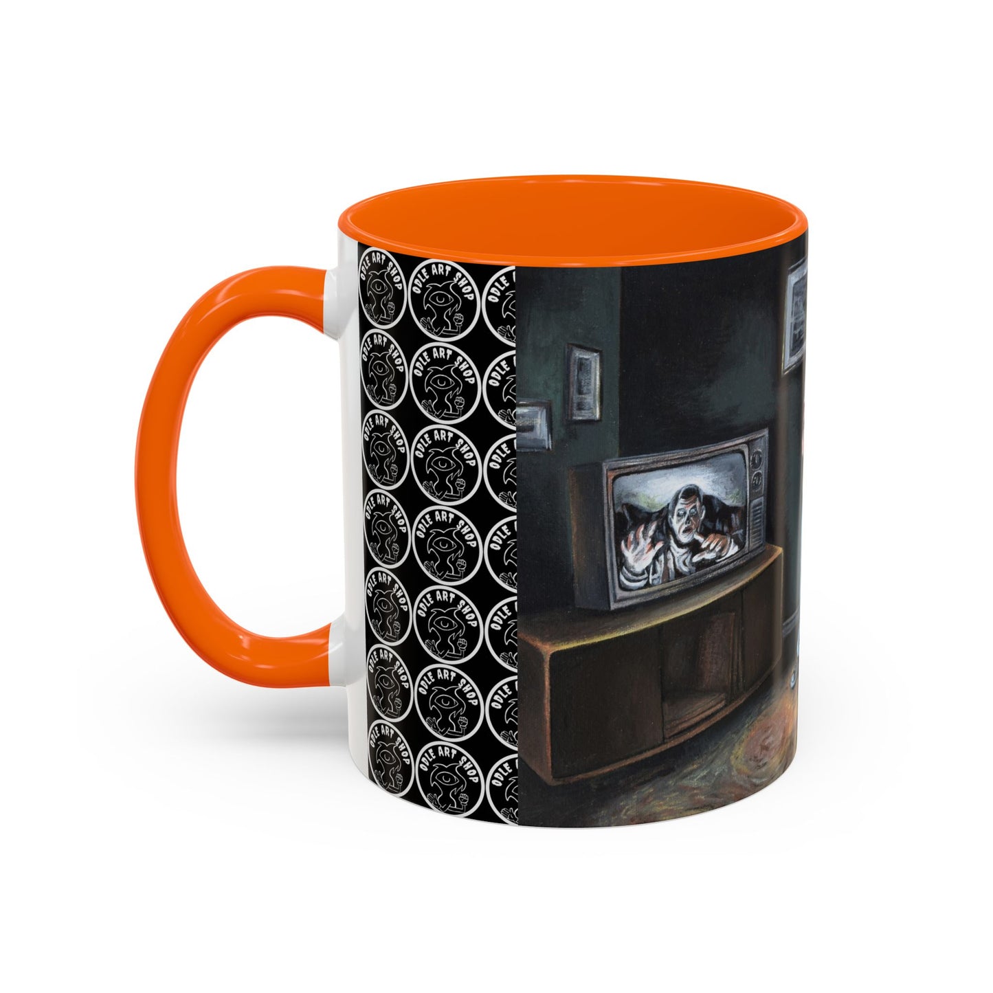 Smiley Mask Art Coffee Mug — Surreal Portrait Accent 11/15oz
