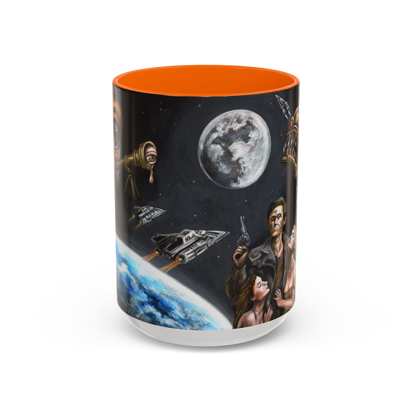 Space Adventure Coffee Mug - Retro Sci‑Fi Crew & Alien Monsters