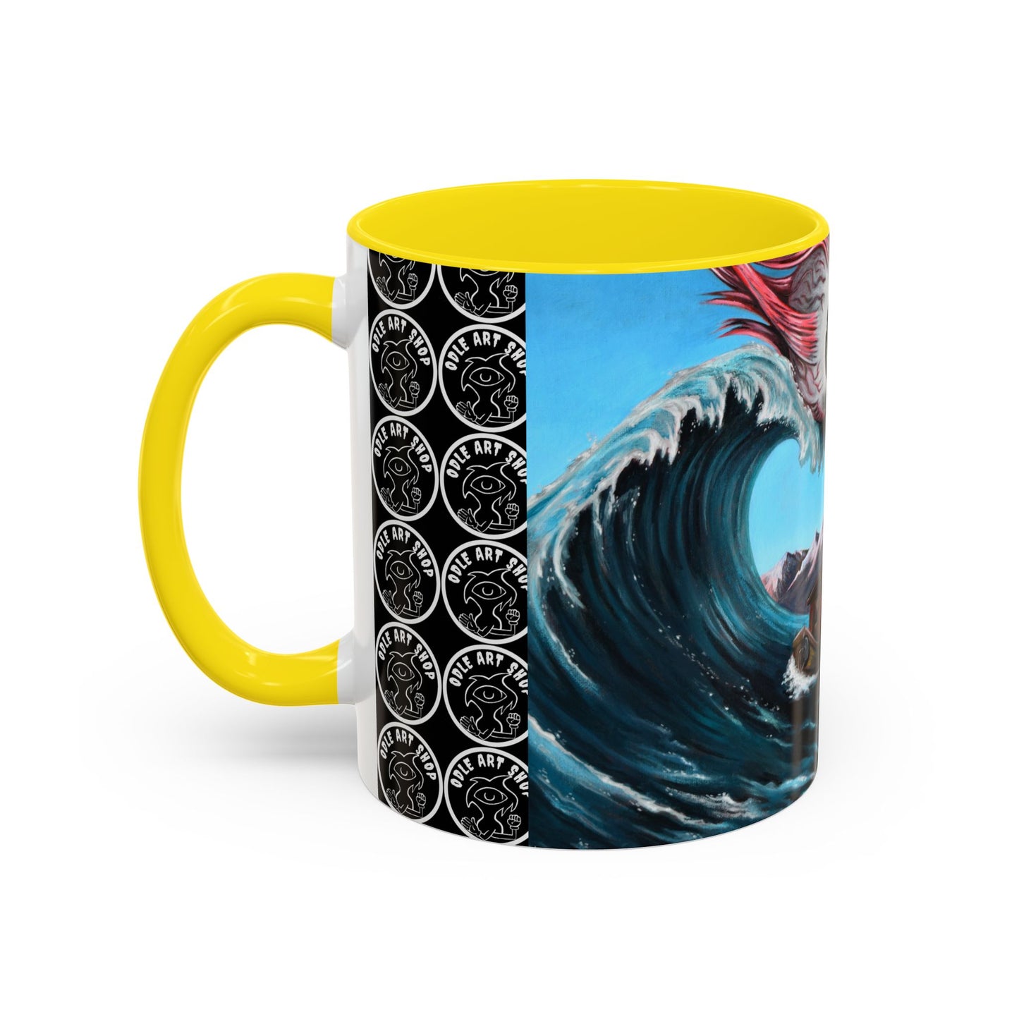 Surreal Sea Monster Accent Coffee Mug — Eyeball Wave Art (11/15oz)