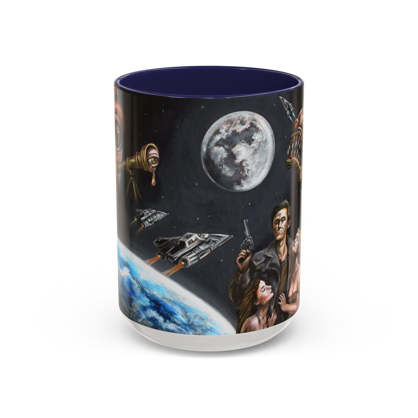 Space Adventure Coffee Mug - Retro Sci‑Fi Crew & Alien Monsters