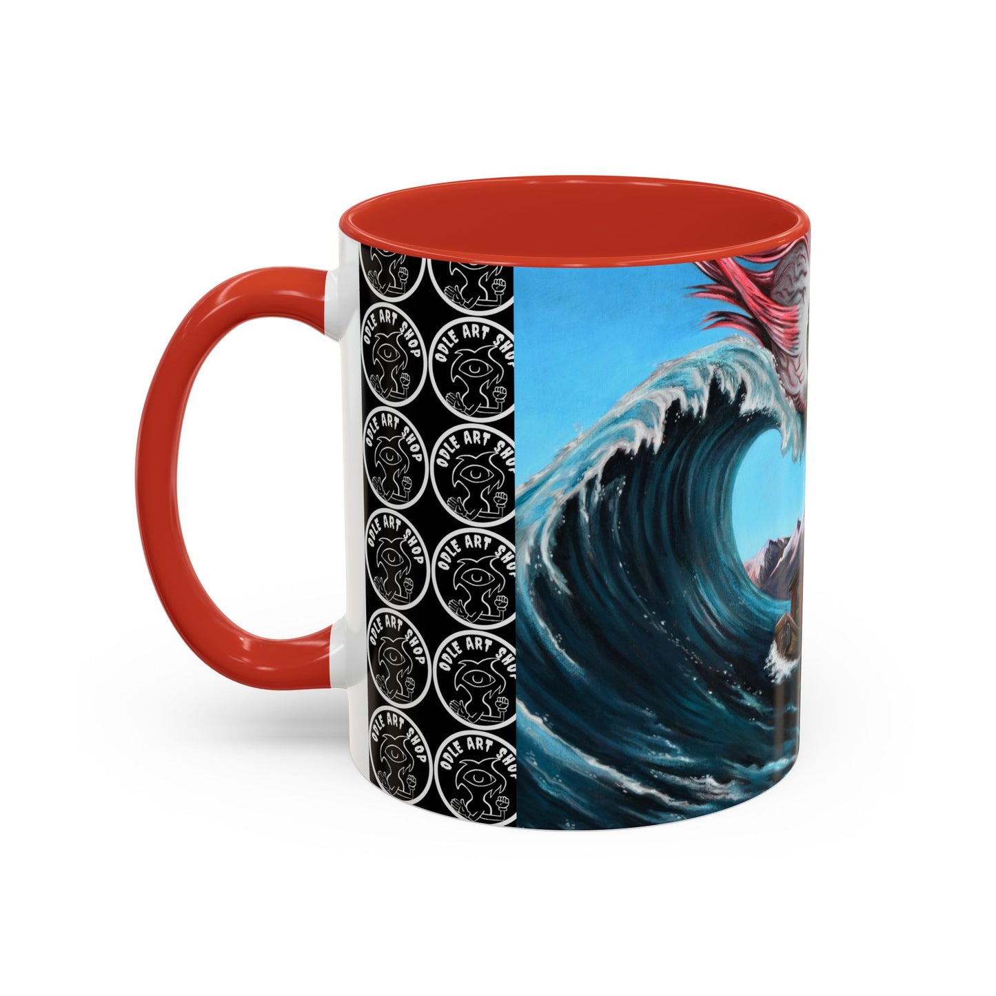 Surreal Sea Monster Accent Coffee Mug — Eyeball Wave Art (11/15oz)