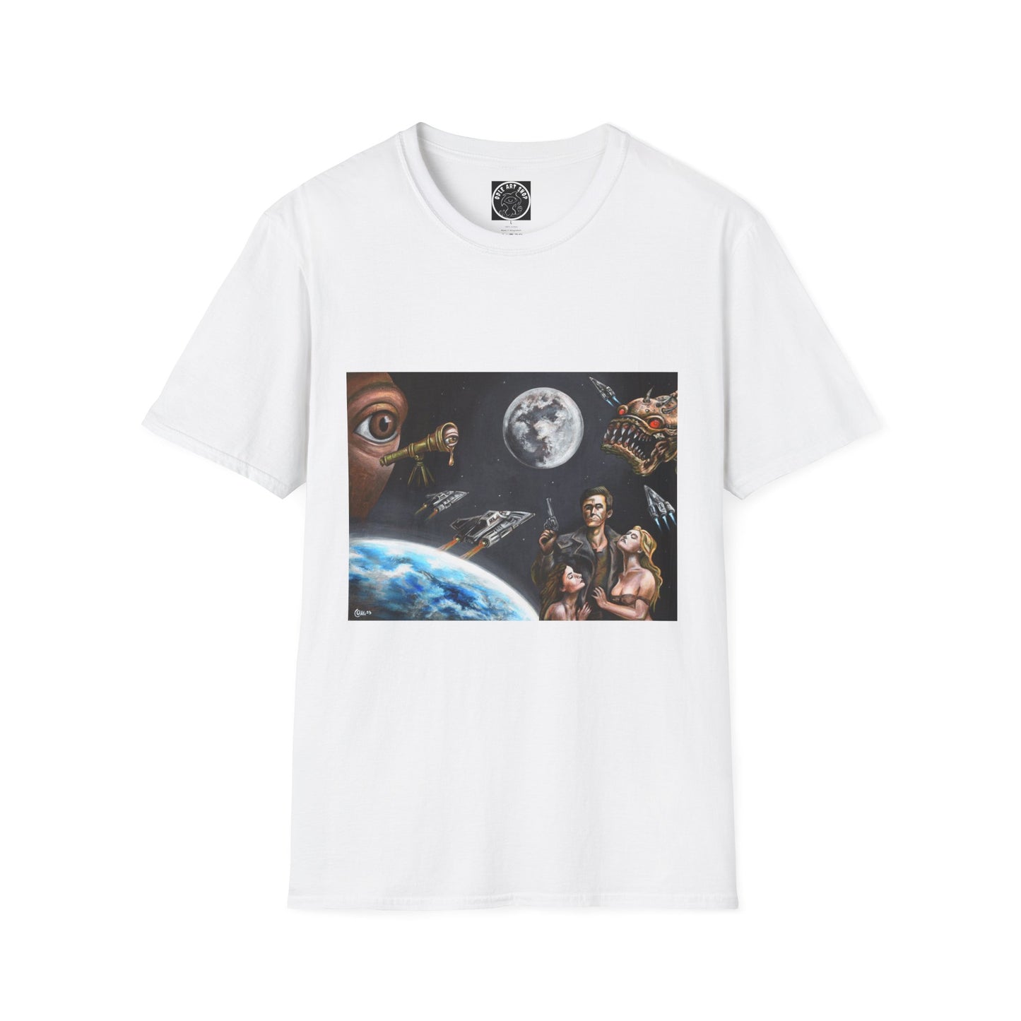 Space Opera Graphic T-Shirt — Retro Sci‑Fi Planet & Heroes Design