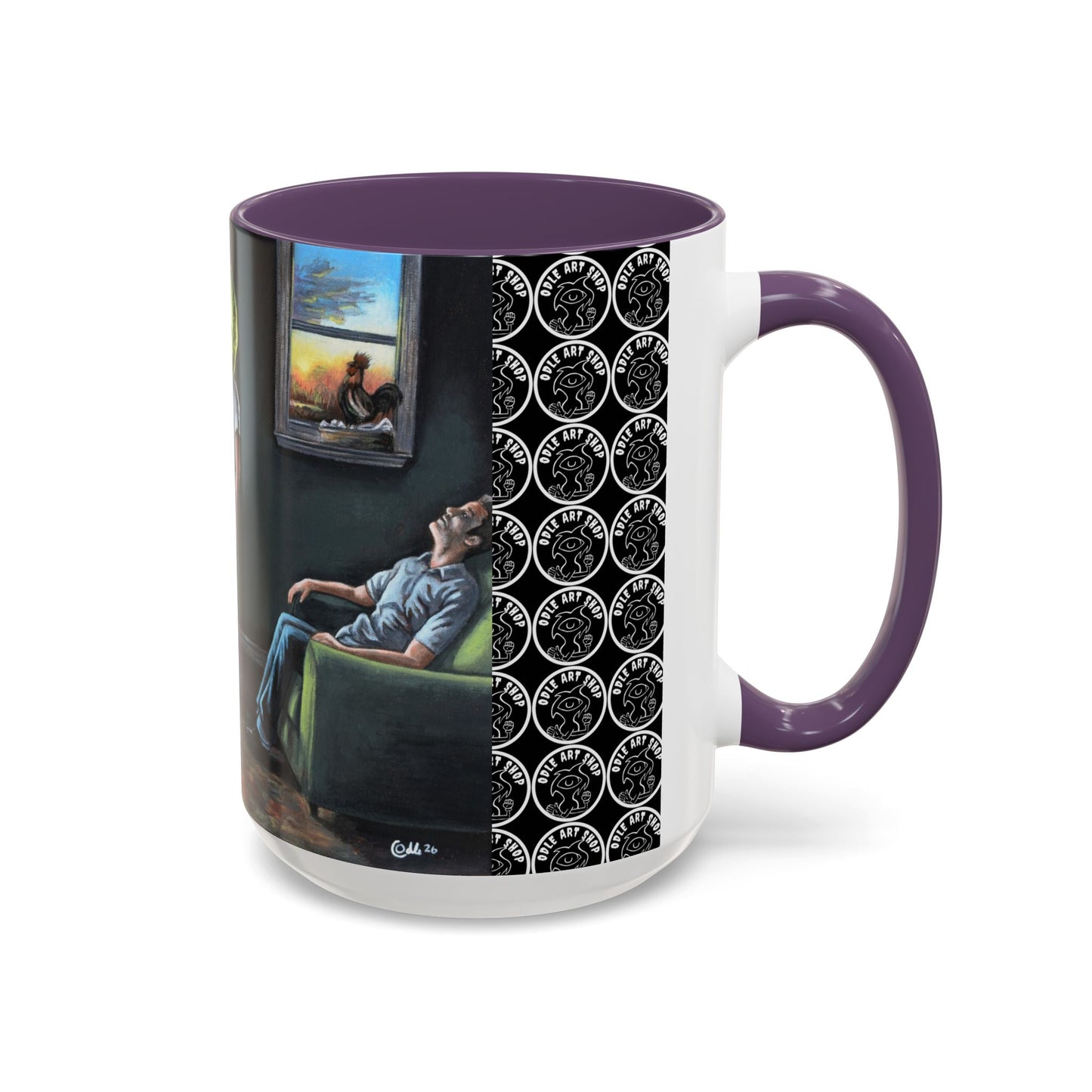 Smiley Mask Art Coffee Mug — Surreal Portrait Accent 11/15oz