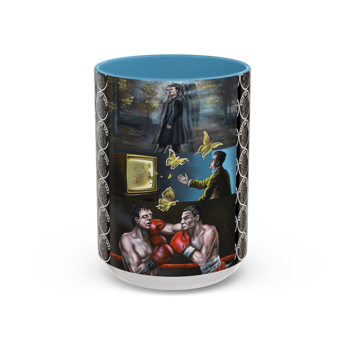 Literary Classics Collage Accent Coffee Mug — Boxing, Butterflies & Dark Forest Art (11/15oz)