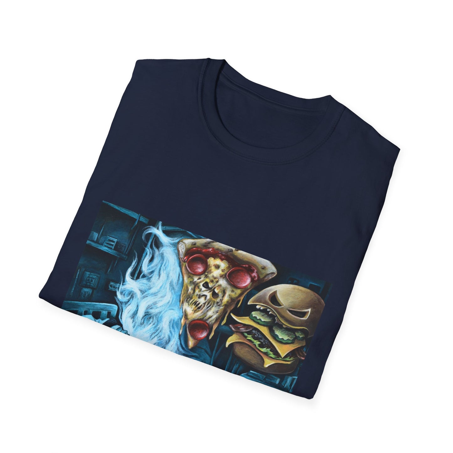 Pizza & Burger Nightmare Unisex Softstyle T-Shirt - Fun Graphic Tee for Food Lovers
