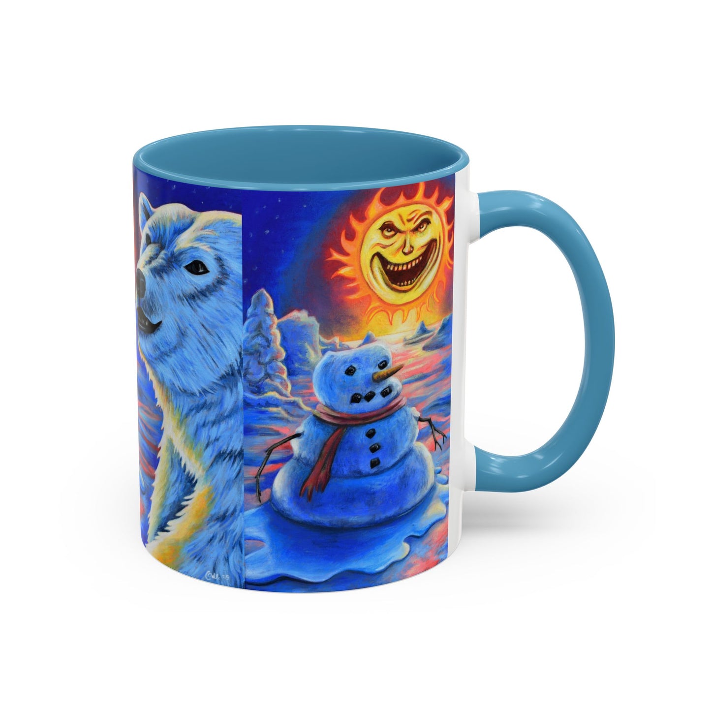 Vibrant Polar Art Coffee Mug | Fun Winter Beverage Cup, Holiday Gift, Unique Decor, Colorful Drinkware, Snowman Design
