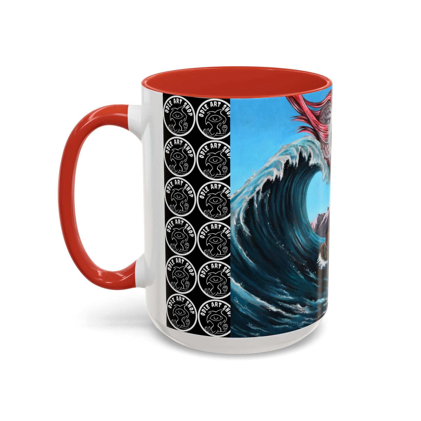 Surreal Sea Monster Accent Coffee Mug — Eyeball Wave Art (11/15oz)