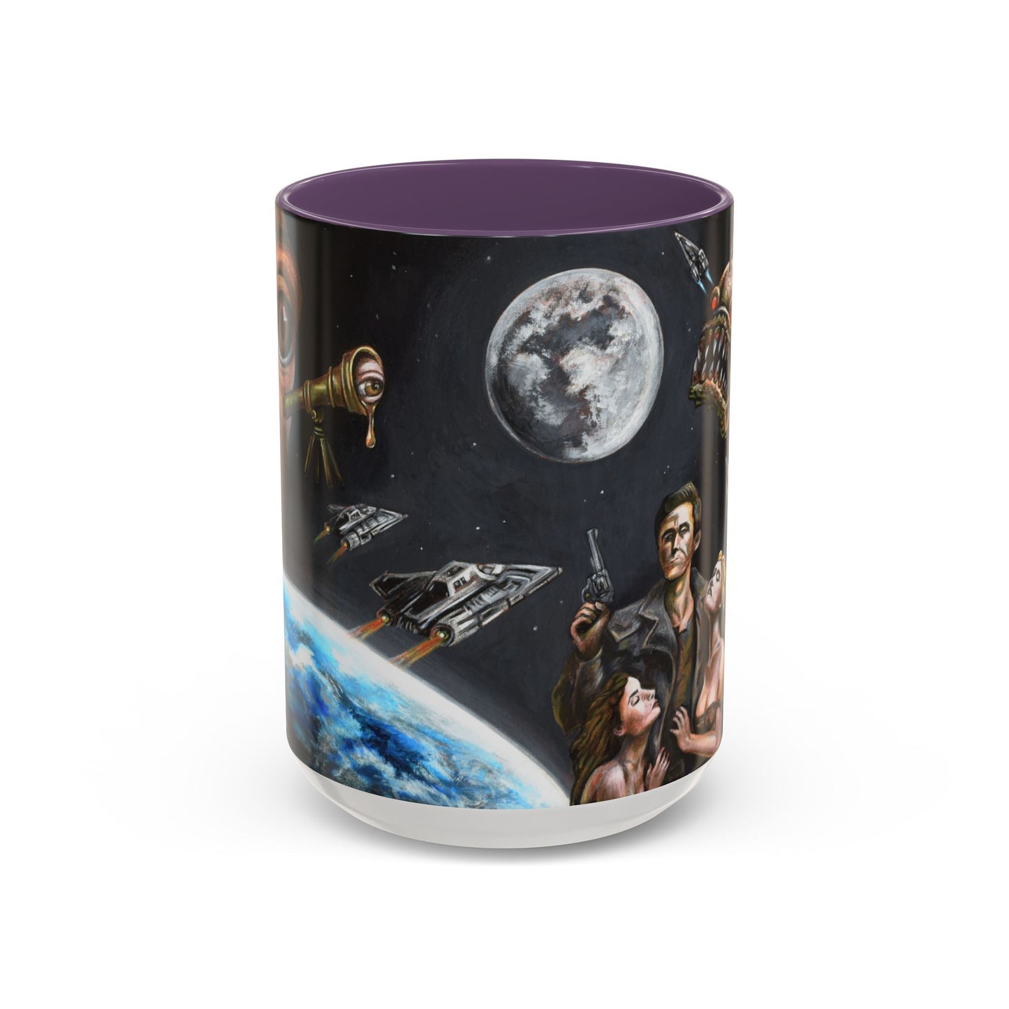 Space Adventure Coffee Mug - Retro Sci‑Fi Crew & Alien Monsters
