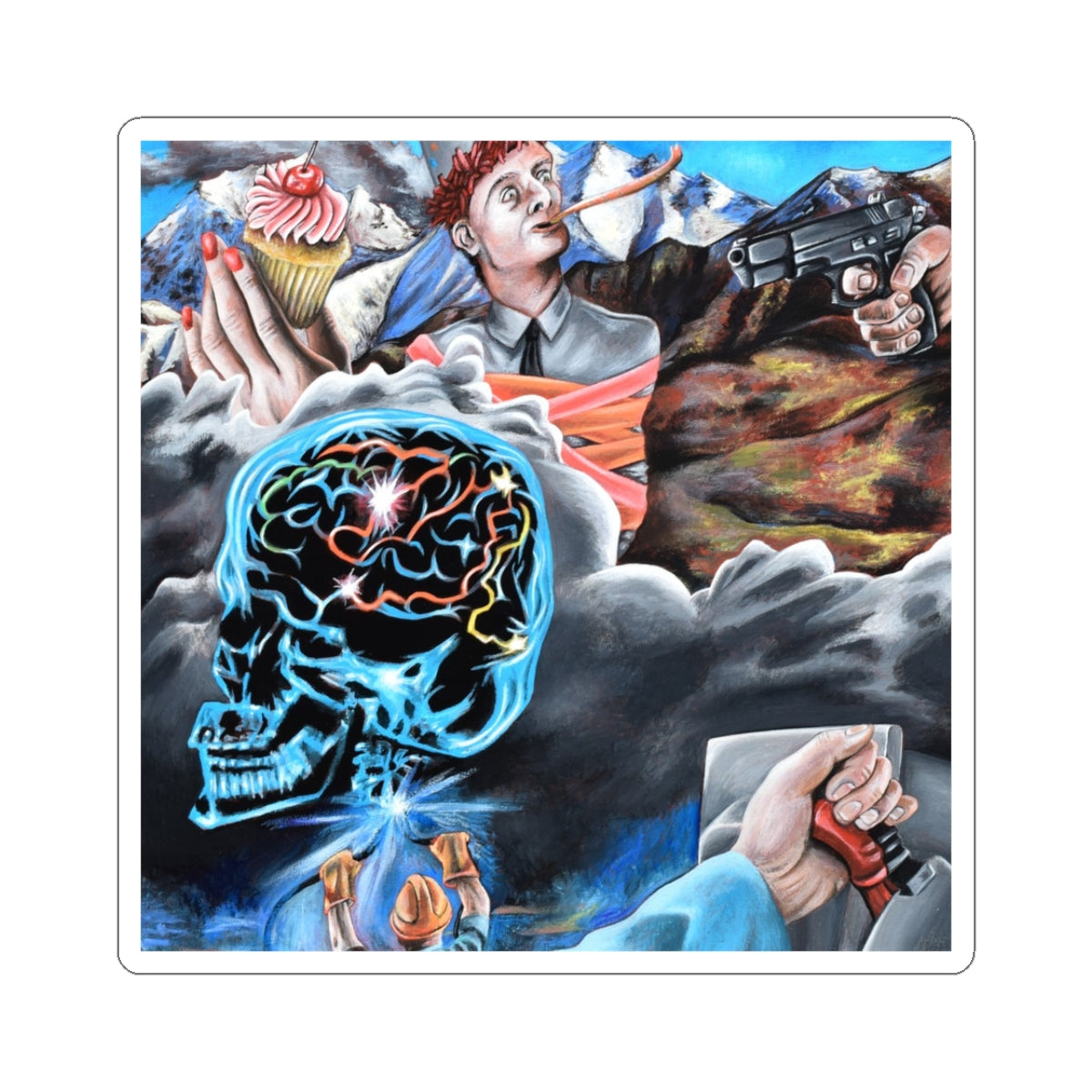 Unique Artistic Kiss-Cut Stickers - Brain Wave Design for Creative Minds