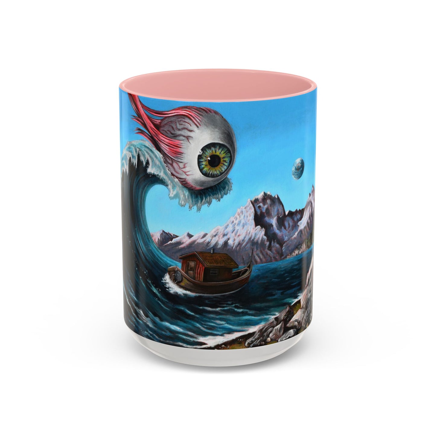 Surreal Sea Monster Accent Coffee Mug — Eyeball Wave Art (11/15oz)
