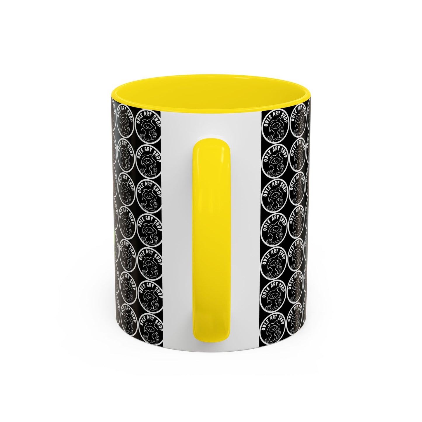 Smiley Mask Art Coffee Mug — Surreal Portrait Accent 11/15oz