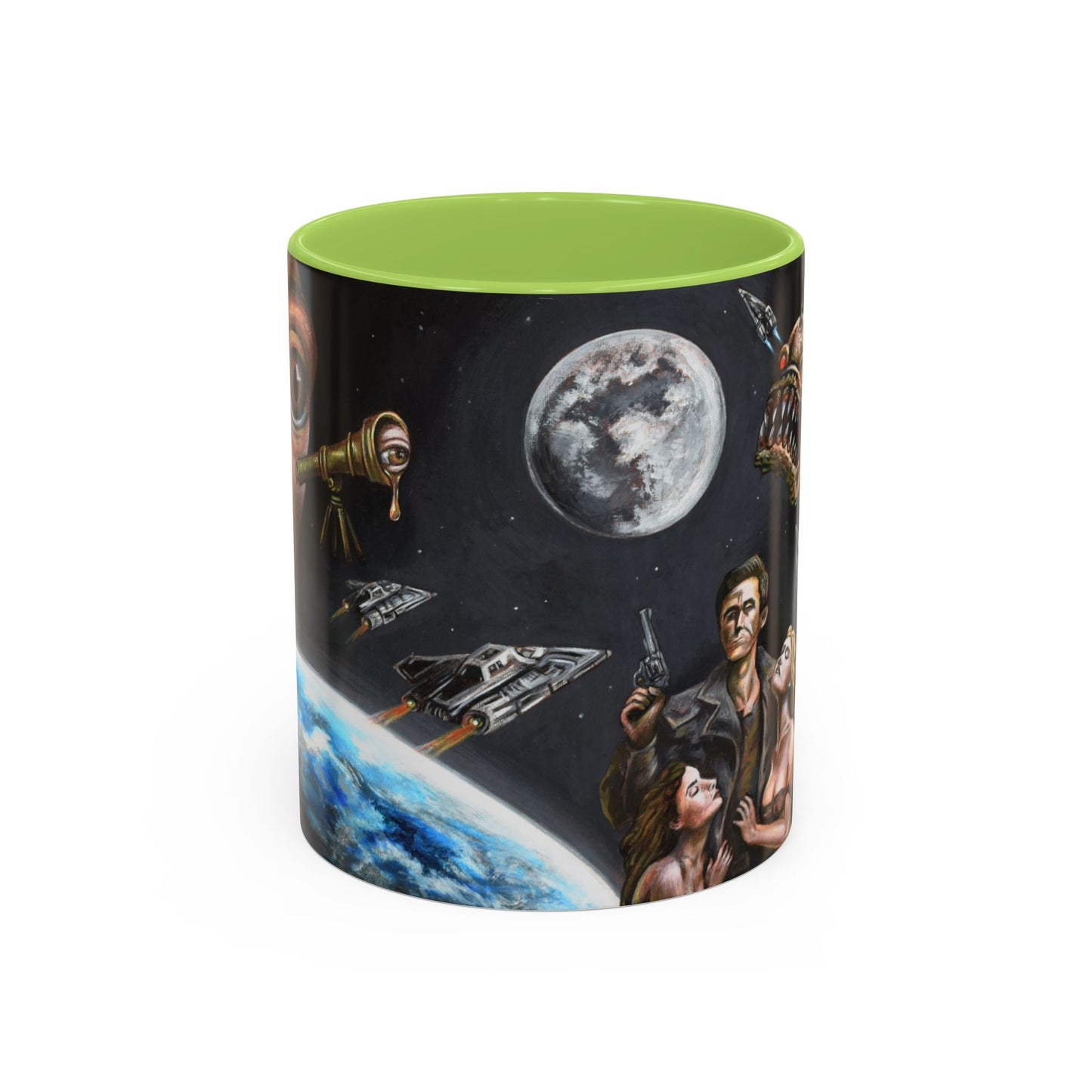 Space Adventure Coffee Mug - Retro Sci‑Fi Crew & Alien Monsters