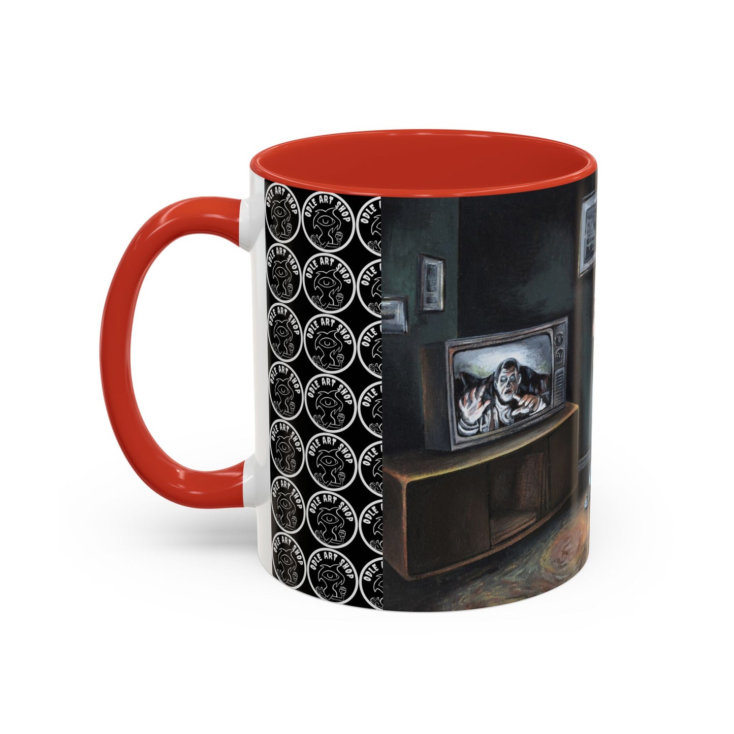 Smiley Mask Art Coffee Mug — Surreal Portrait Accent 11/15oz