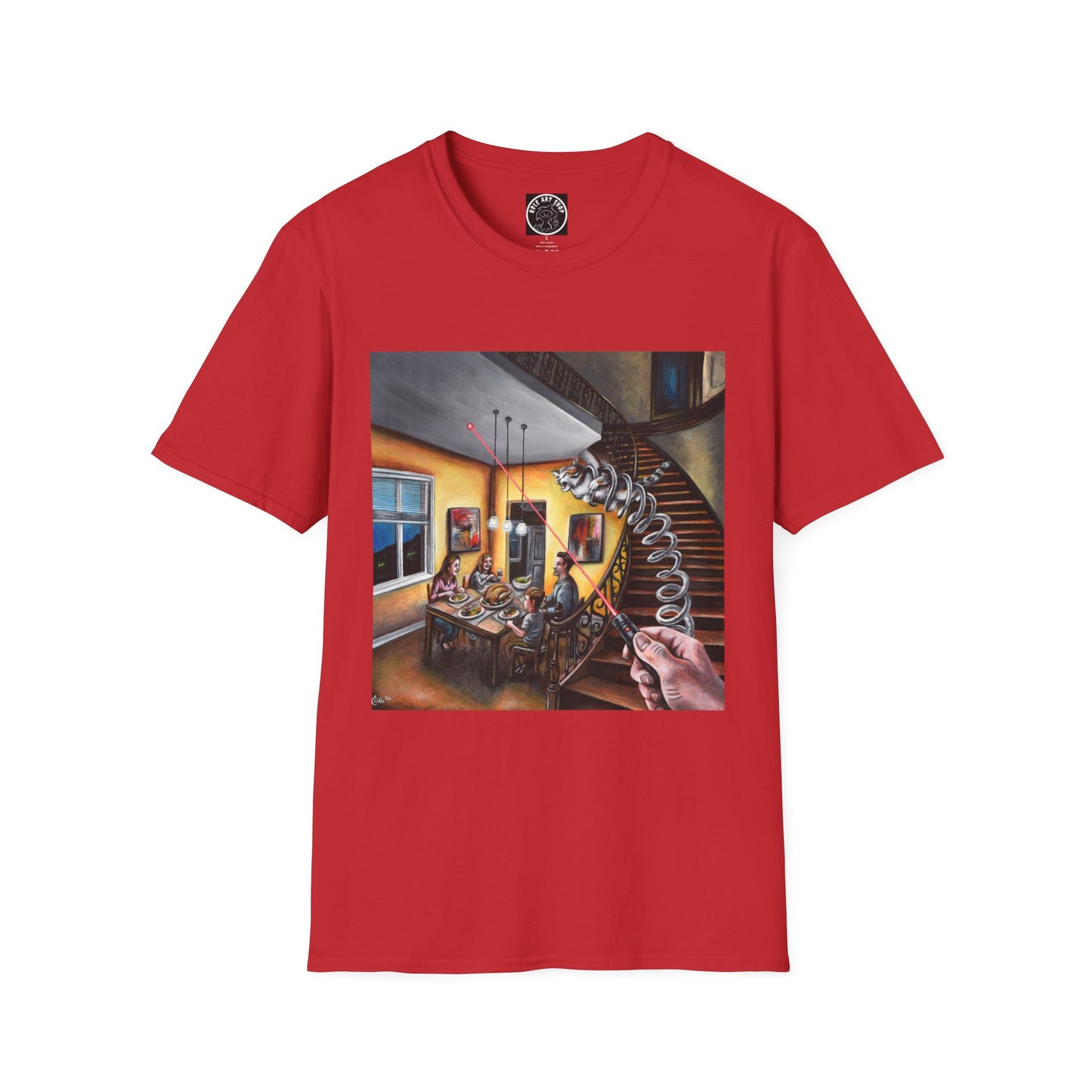 Surreal Spiral Staircase Art T-Shirt — Hand-Painted Room Scene Graphic Tee