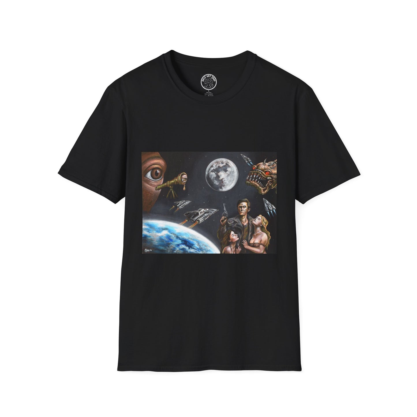 Space Opera Graphic T-Shirt — Retro Sci‑Fi Planet & Heroes Design