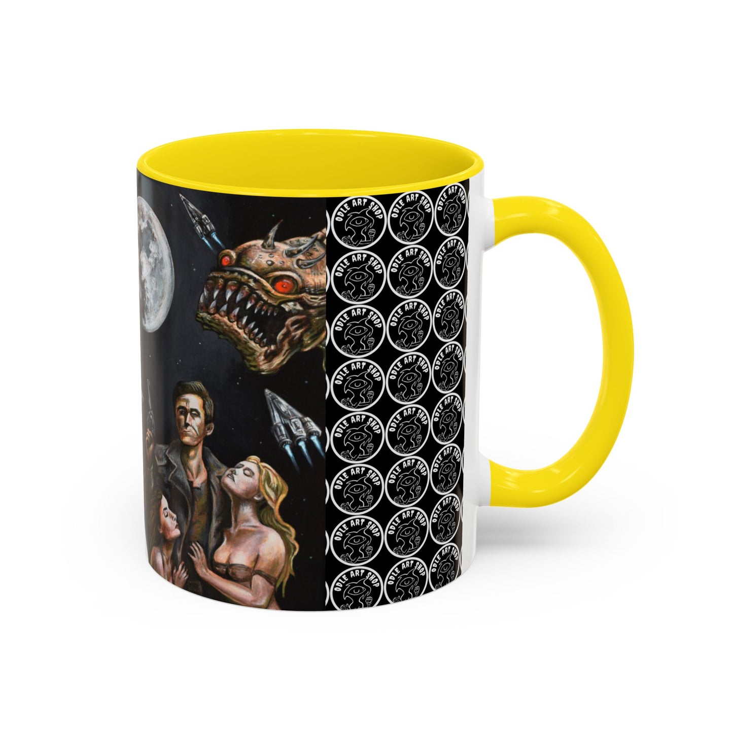 Space Adventure Coffee Mug - Retro Sci‑Fi Crew & Alien Monsters