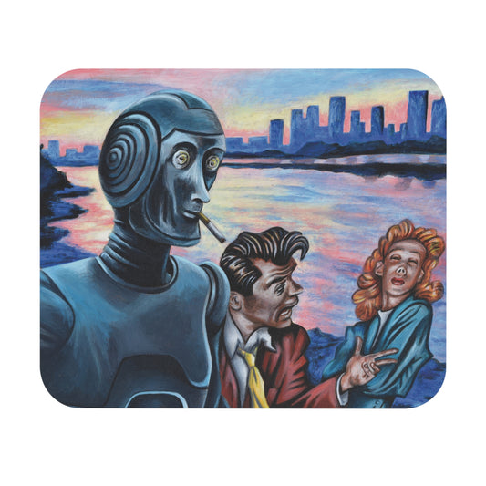 Retro Sci-Fi Mouse Pad - Colorful Urban Landscape Design