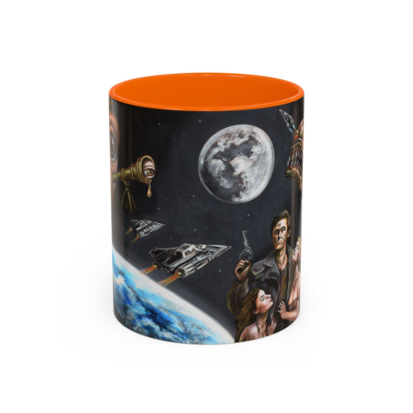 Space Adventure Coffee Mug - Retro Sci‑Fi Crew & Alien Monsters