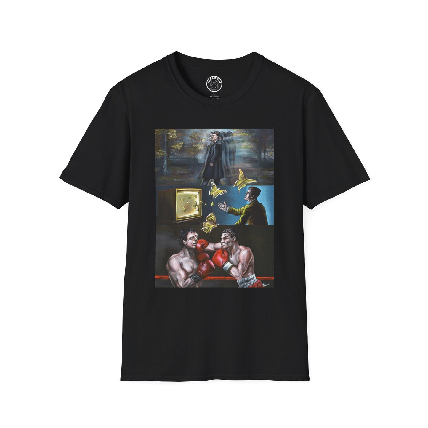 Surreal Boxing Scene T‑Shirt — Vintage Noir Collage Art Tee