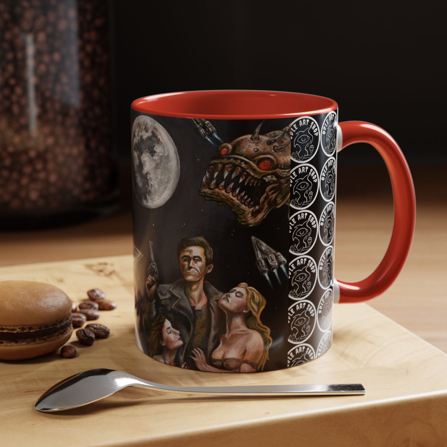 Space Adventure Coffee Mug - Retro Sci‑Fi Crew & Alien Monsters