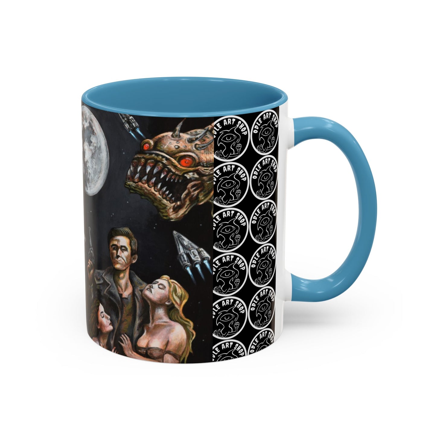 Space Adventure Coffee Mug - Retro Sci‑Fi Crew & Alien Monsters