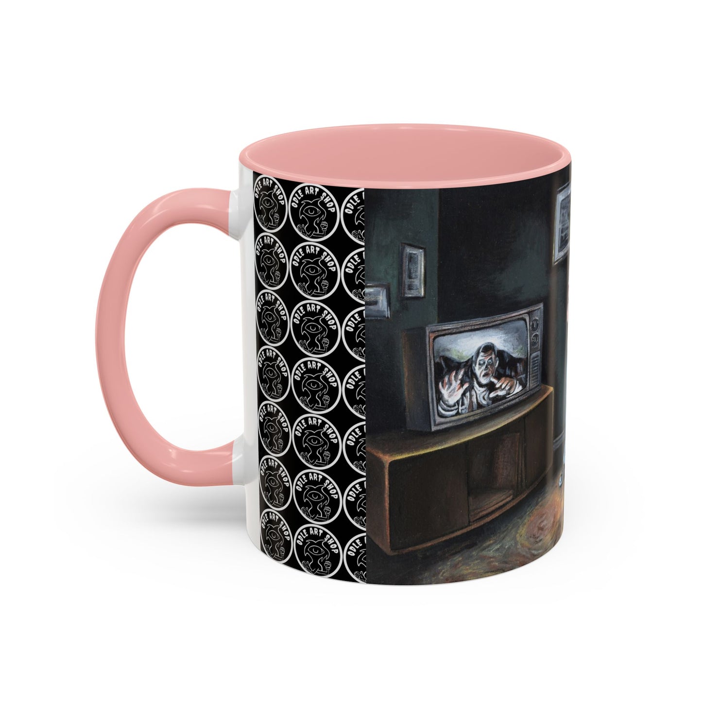 Smiley Mask Art Coffee Mug — Surreal Portrait Accent 11/15oz