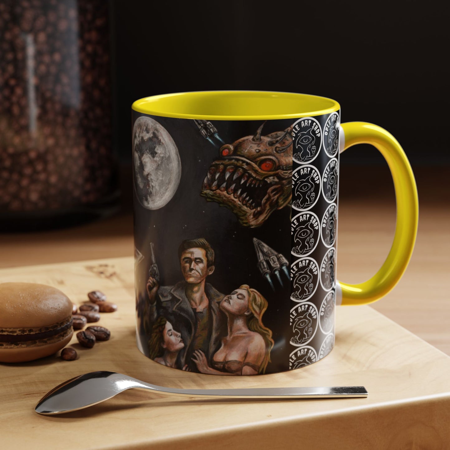 Space Adventure Coffee Mug - Retro Sci‑Fi Crew & Alien Monsters
