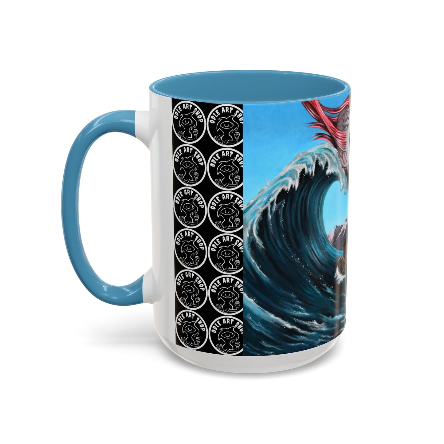 Surreal Sea Monster Accent Coffee Mug — Eyeball Wave Art (11/15oz)