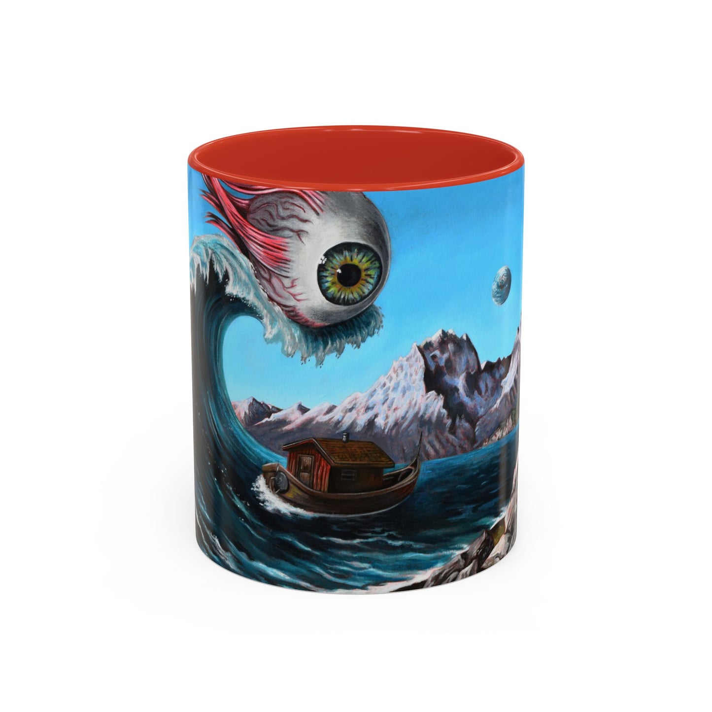 Surreal Sea Monster Accent Coffee Mug — Eyeball Wave Art (11/15oz)